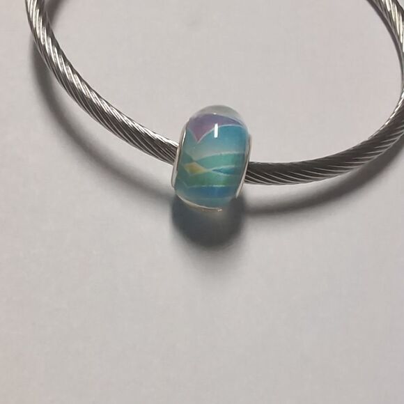 Clear with Blue Artistic Background Charm for Pandora Style Bracelet - Picture 4 of 5